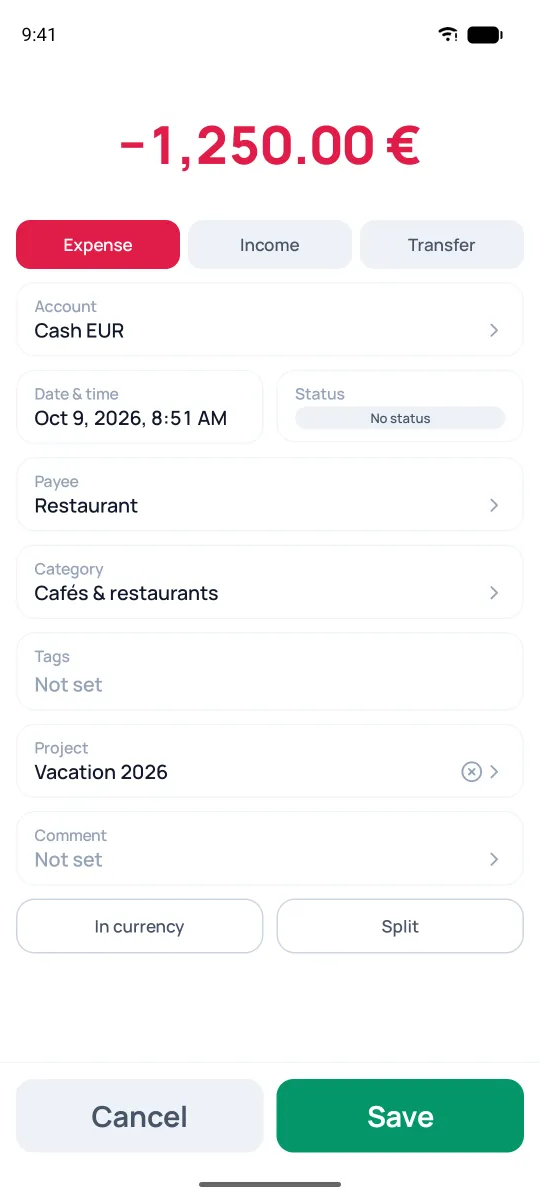 Transaction form