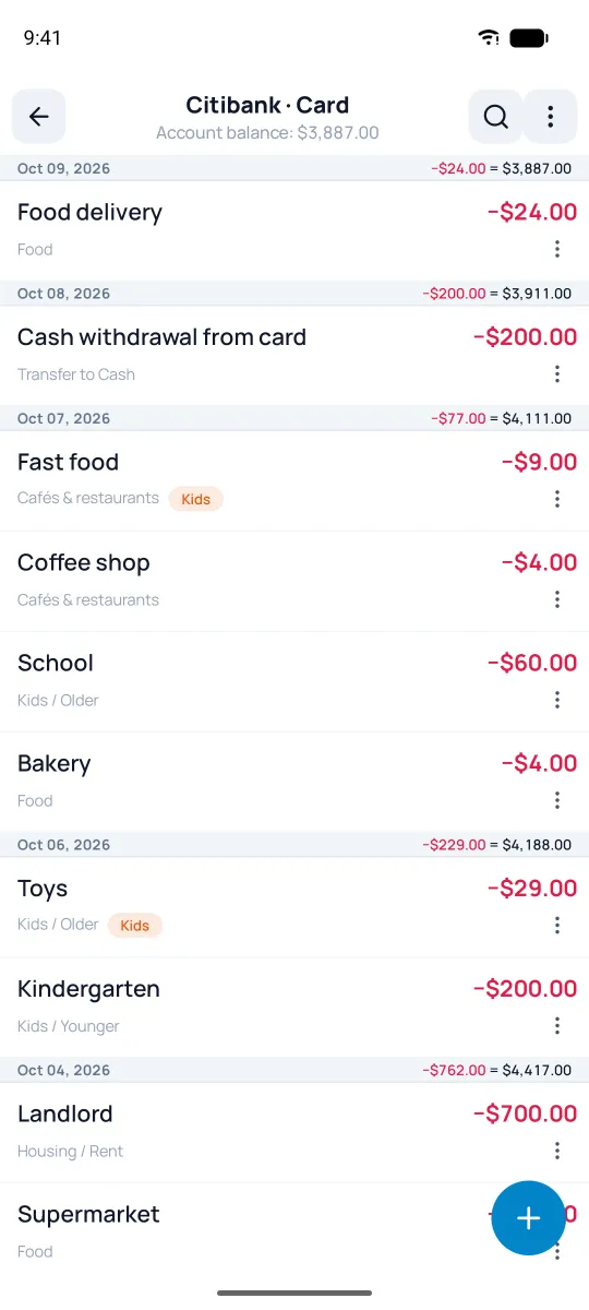 Account transaction feed