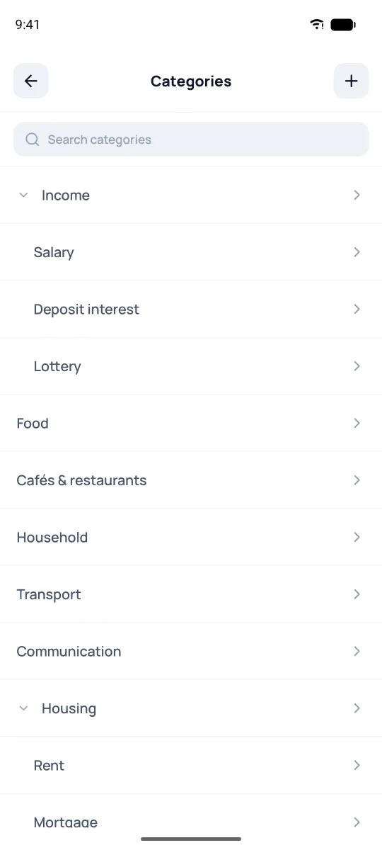Categories list with nesting