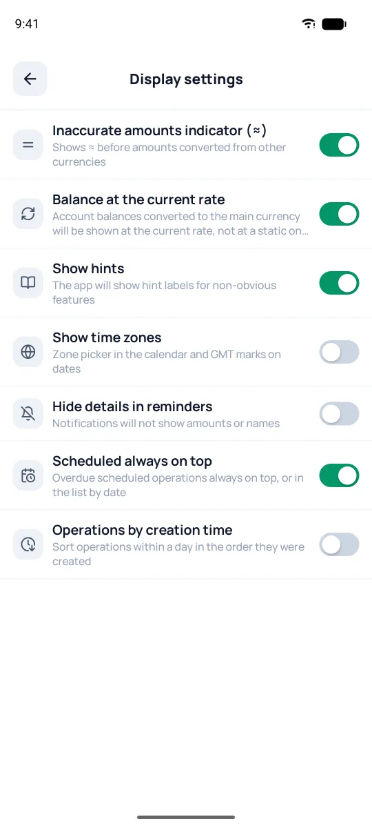 Display settings screen