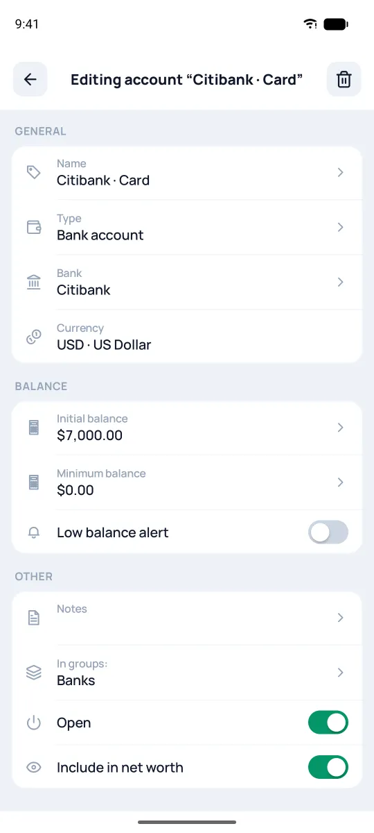 Minimum balance and low balance alert