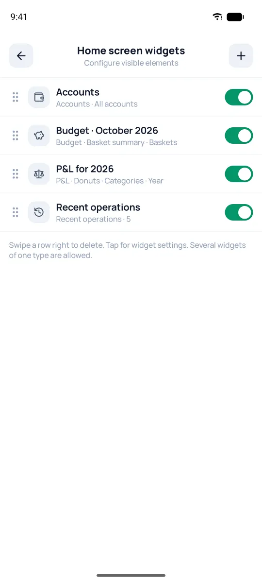 Home screen widget settings