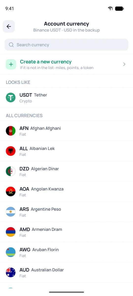 Picking an account's currency