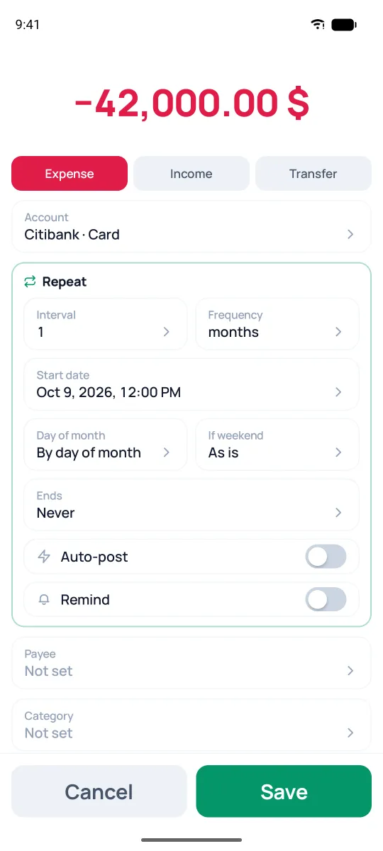 Scheduled operation form