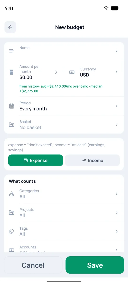 New budget form