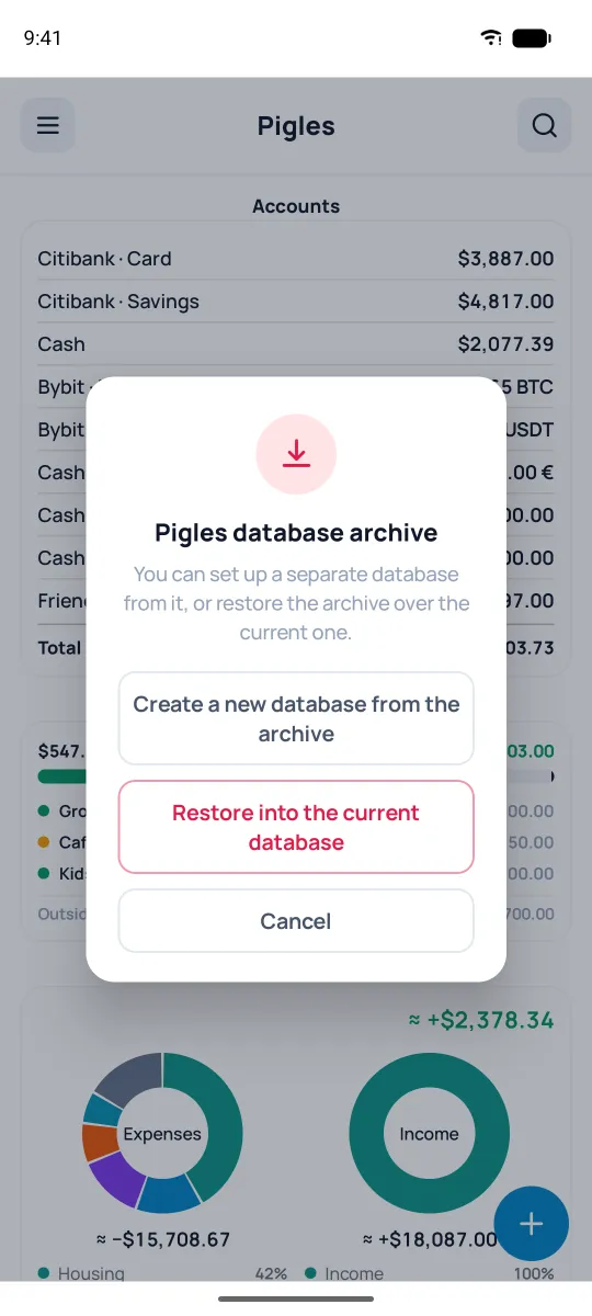 Pigles database archive — where to restore