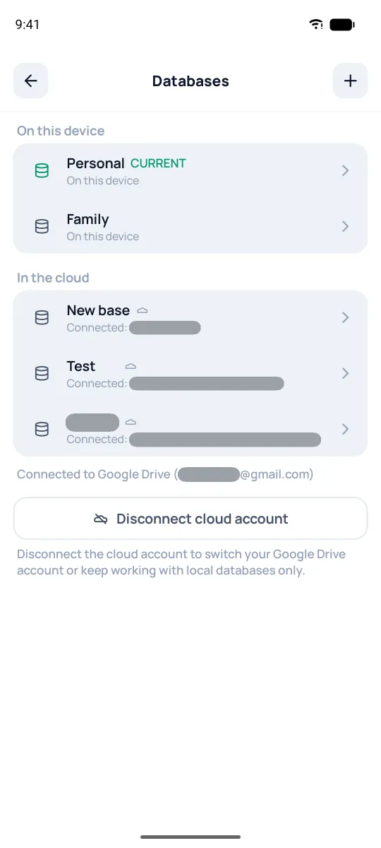The “Databases” screen