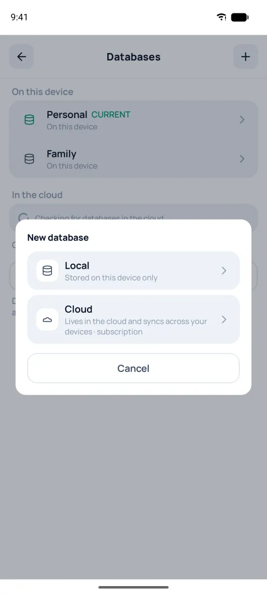 Choosing the type of the new database