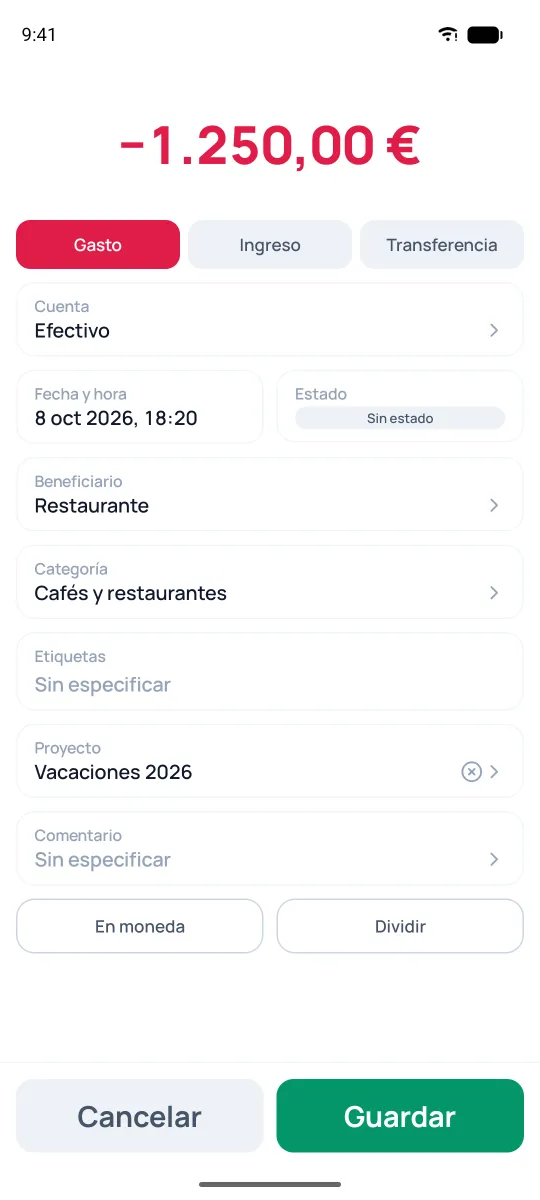Formulario de operación