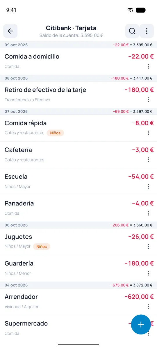 Lista de operaciones de la cuenta