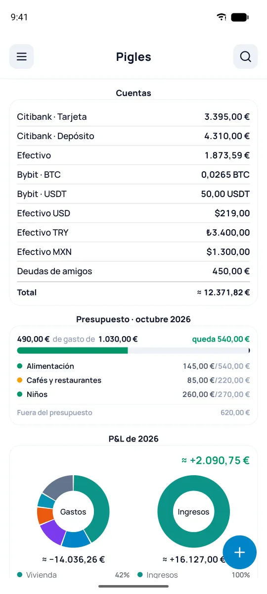 Pantalla de inicio de Pigles