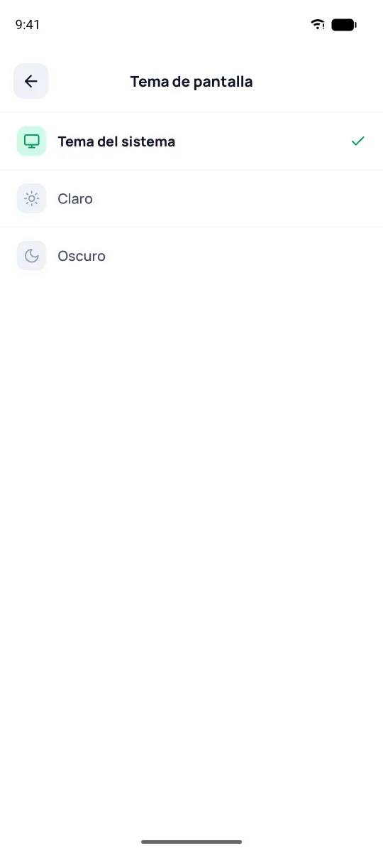 Pantalla de selección — el tema como ejemplo