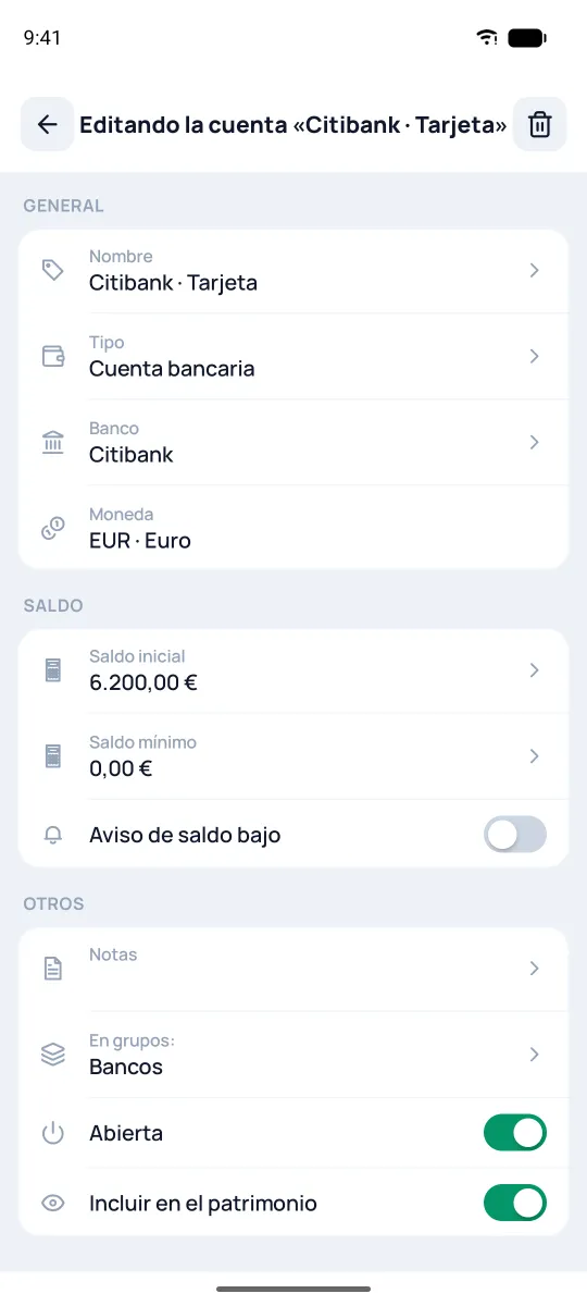 Saldo mínimo y aviso de saldo bajo