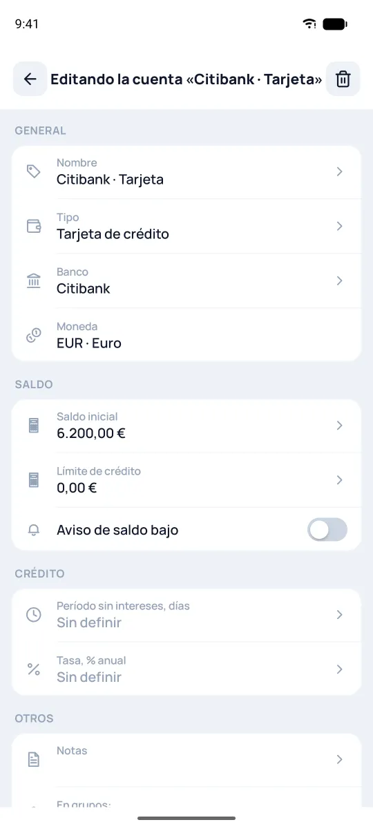 Límite y condiciones del crédito de una tarjeta de crédito
