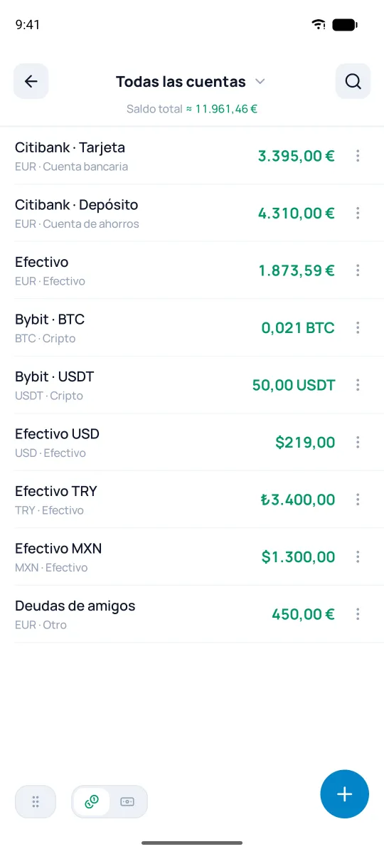 Pantalla de cuentas