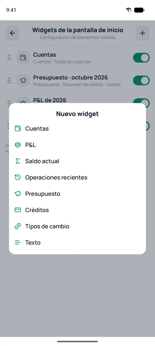 Elegir un tipo de widget nuevo