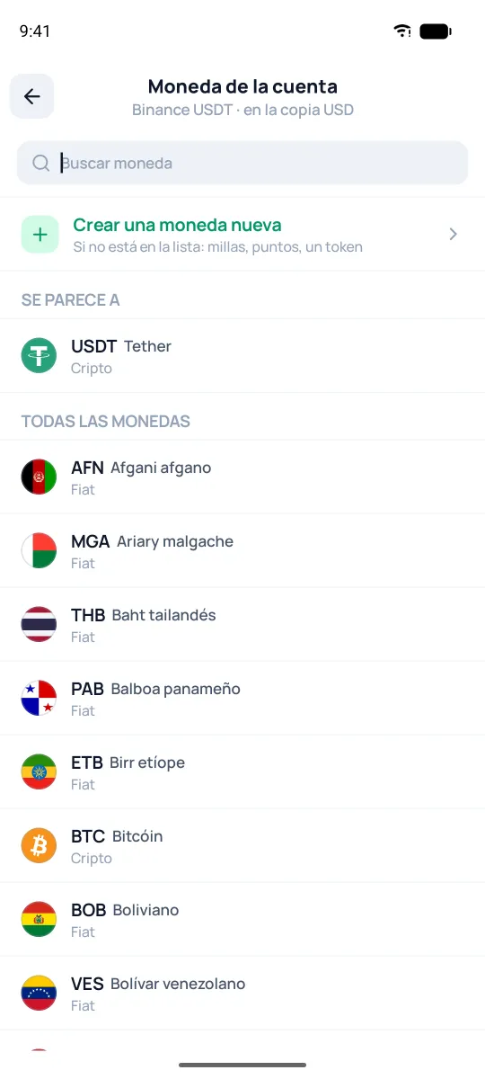Elección de la moneda de la cuenta