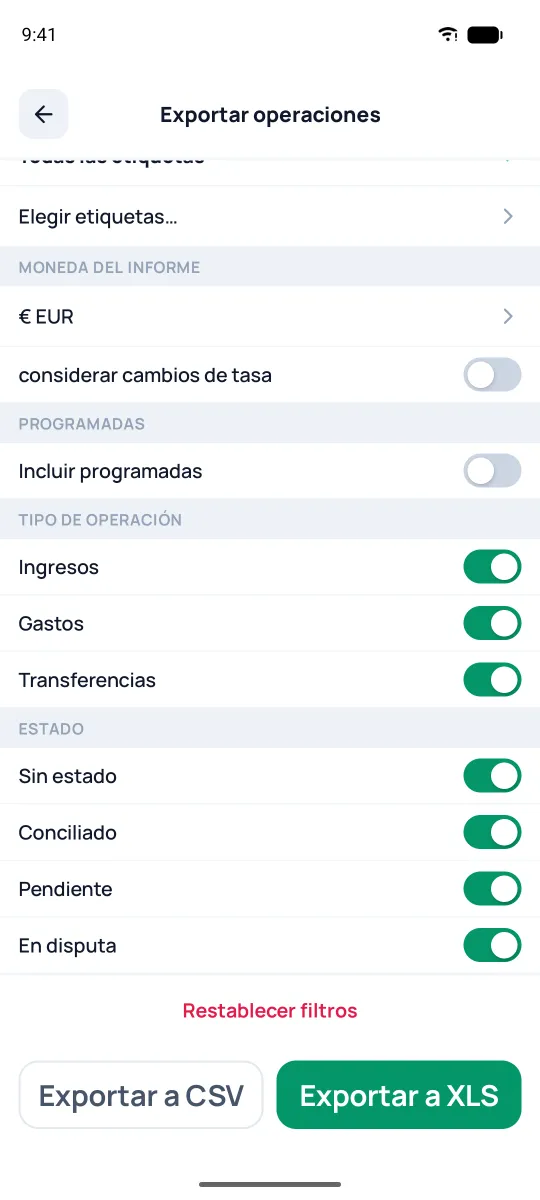Botones de exportar a CSV y XLS