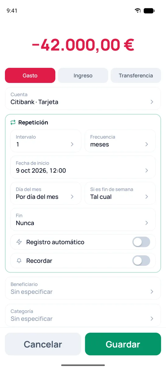 Formulario de operación programada