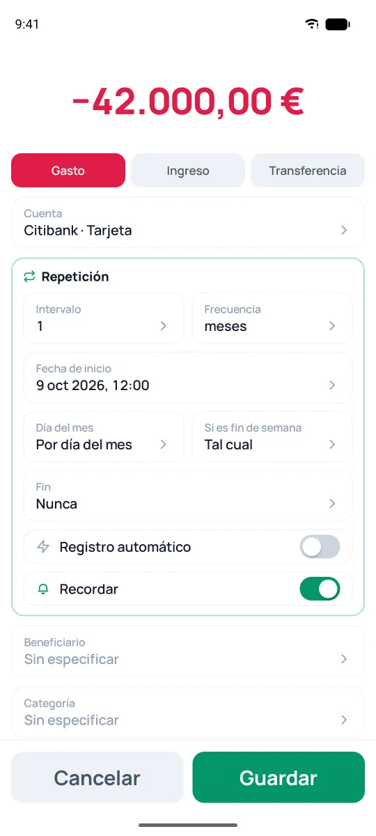 Serie con el recordatorio activado
