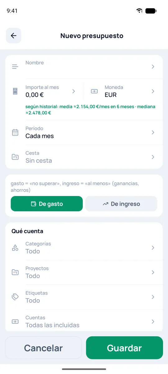Formulario de presupuesto nuevo