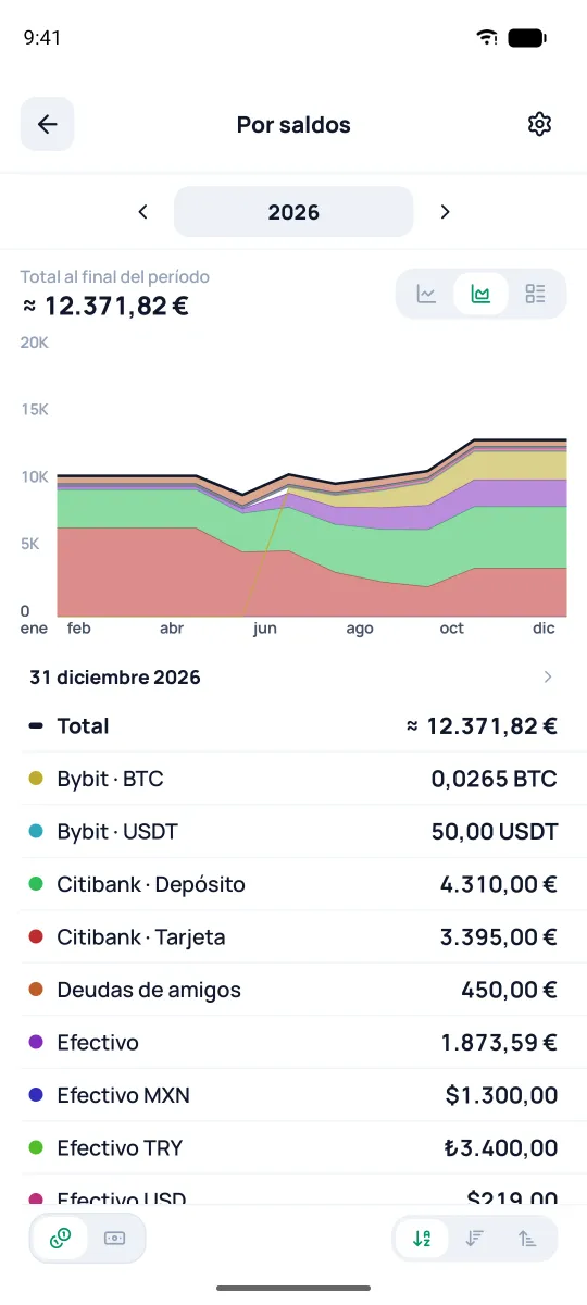 Saldos de las cuentas en áreas