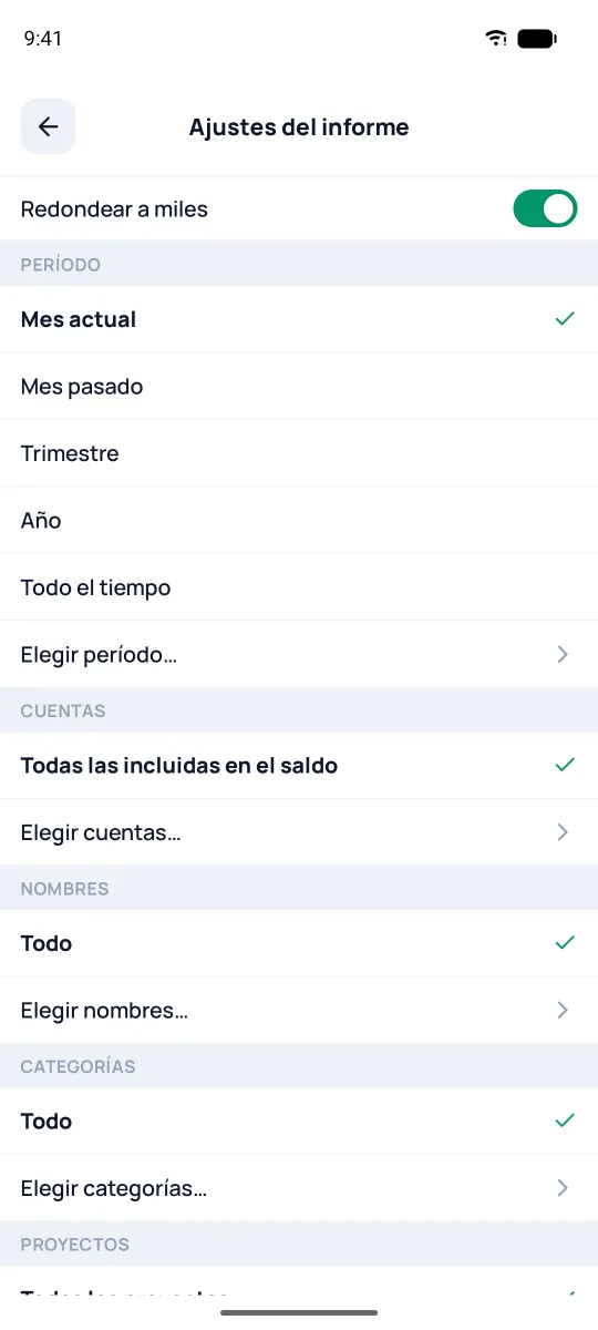 Ajustes del informe