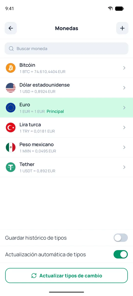 Lista de monedas con tipos