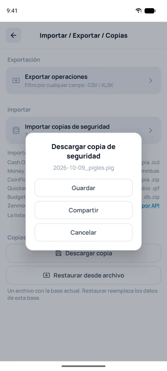 Descarga de la copia de seguridad