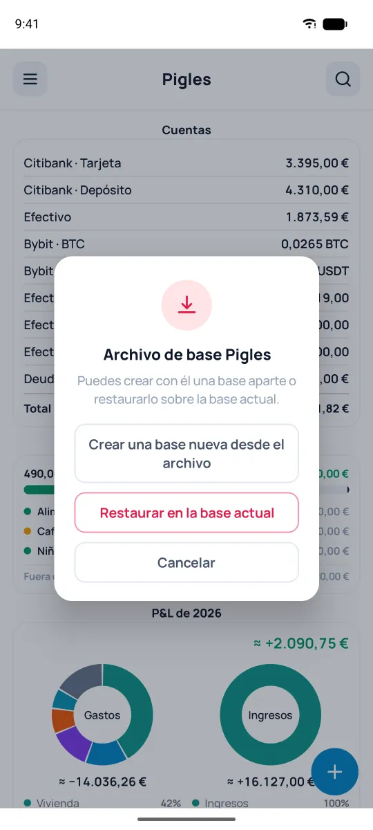 Archivo de base de Pigles: dónde restaurar