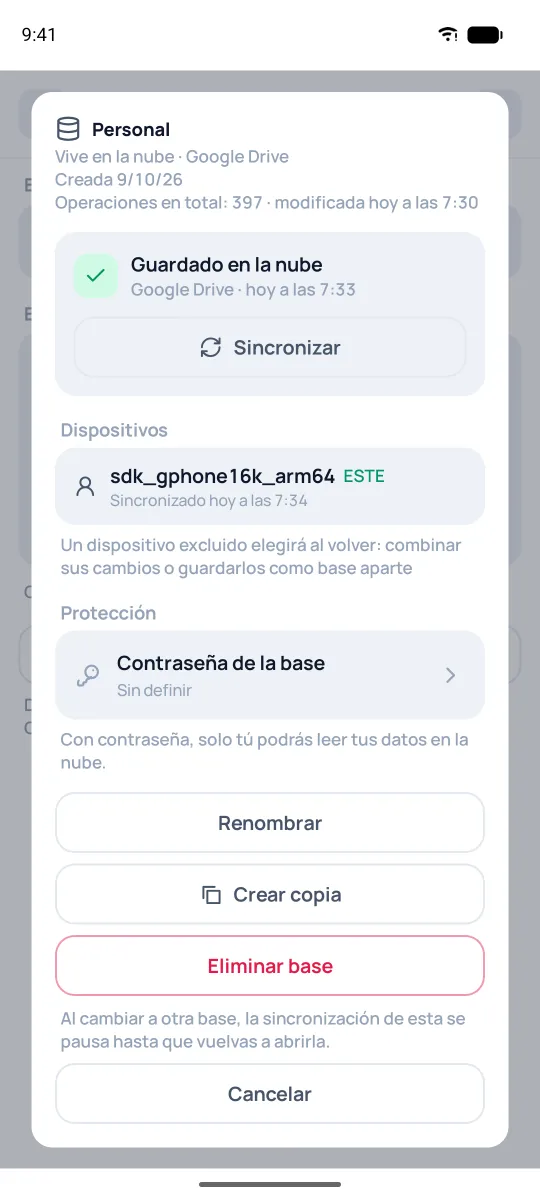 Acciones con la base en la nube