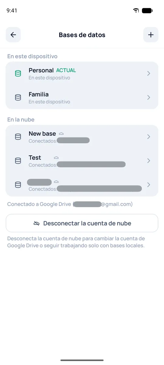 Pantalla «Bases de datos»