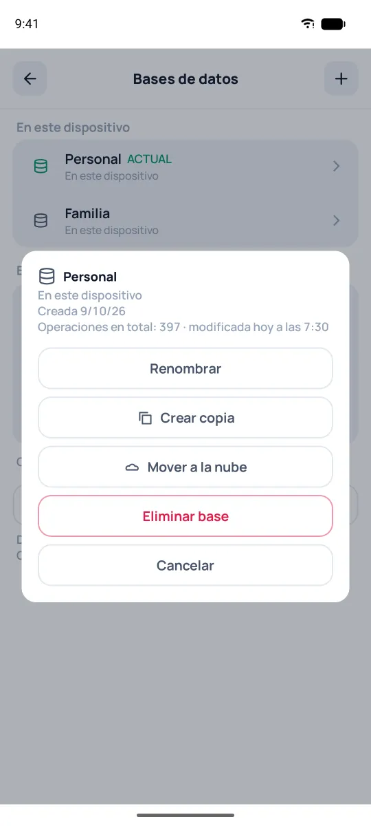 Acciones con la base