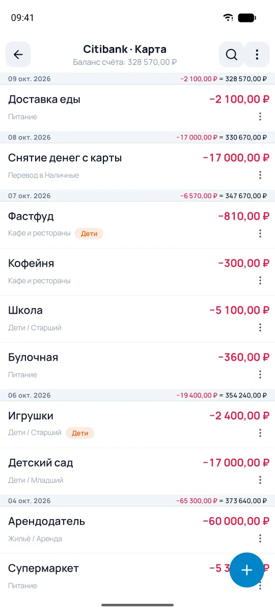 Лента операций счёта
